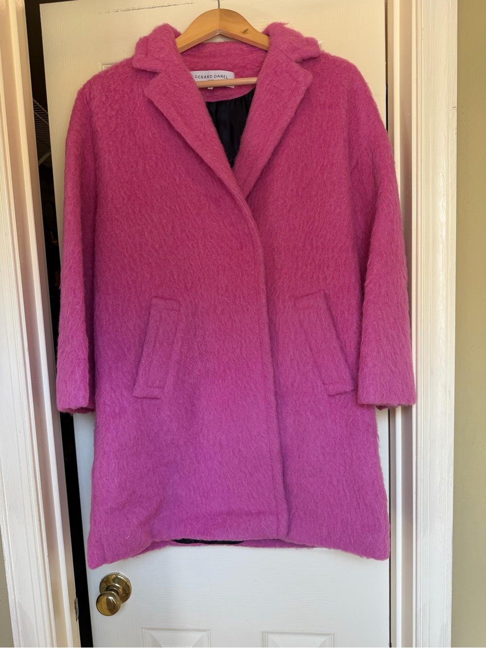 Gerard Darel Fuchsia Wool-Blend Pea Coat